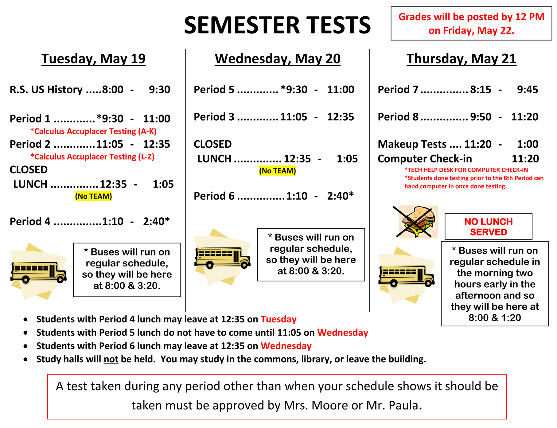 Semester Test Schedule